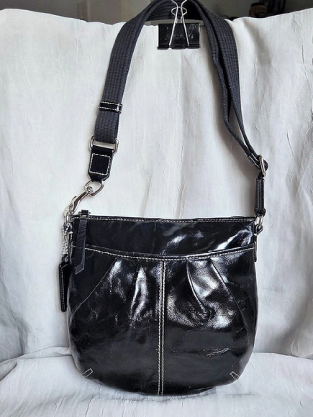 Coach Vintage Y2K SoHo Pleated Black Patent Leather Swingpack Crossbody Bag